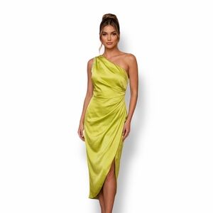 Eliat Elegant Lime Green One-Shoulder Dress Medium